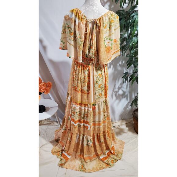 Flying Tomato Floral Bandana Print Tiered Maxi Dress L Cottage Prairie Country - Picture 3 of 11